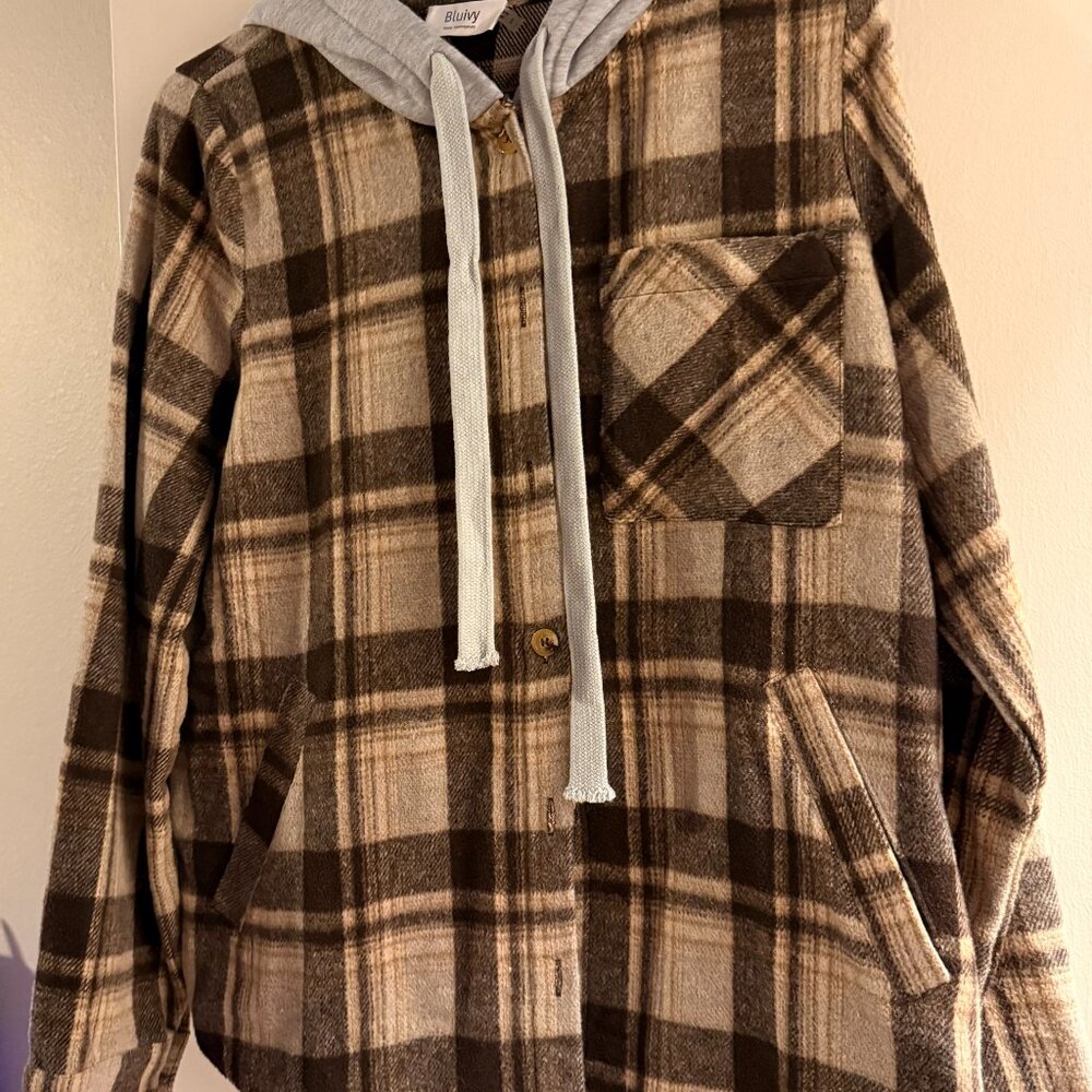 Plaid Shacket with Hood